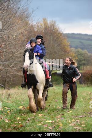 Rupert Isaacson who uses 'horse therapies' to help treat autistic children. Pictured at the Conquest Equestrian Centre near Taunton where he teaches t Stock Photo