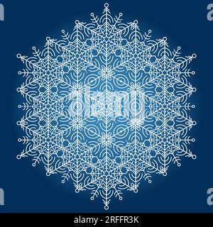 Round vector snowflake. Abstract winter ornament. Pattern with hexagonal blue and white snowflake Stock Vector