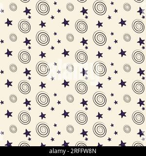 Spiral And Star Galaxy Doodle Pattern Stock Vector