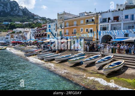 Marina Grande waterfront on the Island of Capri in the Gulf of Naples off the Sorrento Peninsula in the Campania Region of Italy Stock Photo