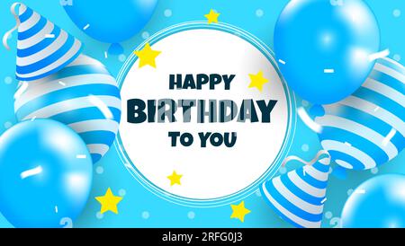 happy birthday background design with balloons in blue color. vector illustration Stock Vector