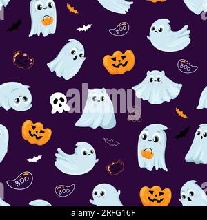 Seamless pattern of cute funny ghosts Stock Vector