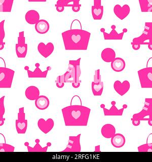 Beauty Girls Accessories Pink Seamless Pattern Stock Vector