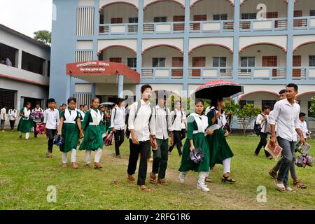 Bandarban, Bangladesh - July 27, 2023: The same educational curriculum system for the tribal and Bengali students of the hilly regions of Bangladesh. Stock Photo