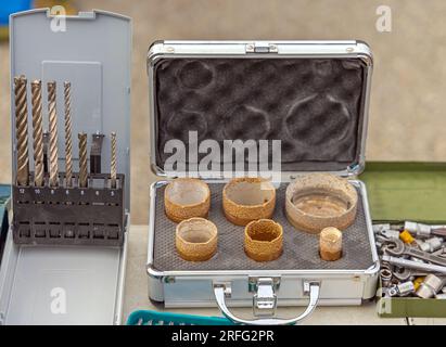 Diamond Hole Saw Drill Bits Drilling Tool in Case Stock Photo