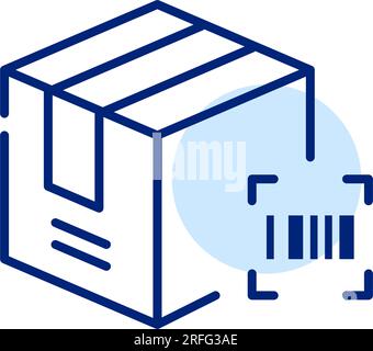 Scanning a parcel to get it delivered. Electronic tracking of shipments using barcodes. Pixel perfect, editable stroke icon Stock Vector