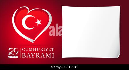 29 Ekim Cumhuriyet Bayrami - October 29 Republic Day of Turkey. Invitation blank with empty sheet of paper. Greeting card design. Stock Vector