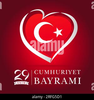 Republic Day of Turkey October 29. Greeting card design with creative heart number 29. Congratulating banner. Red design. Social media post. Isolated Stock Vector