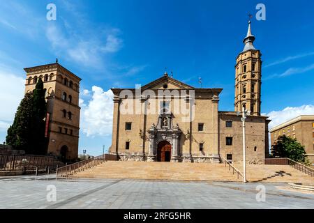 View of baroque church of San Juan de los Panetes in Plaza Cesar Augusto, Zaragoza, la Magdalena, Spain. Stock Photo