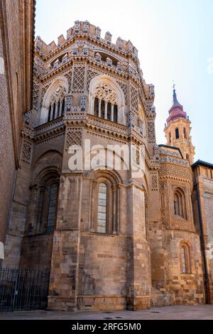 View of Mudejar part of the Basilica Cathedral of Our Lady of the Pillar (Catedral-Basílica de Nuestra Señora del Pilar),  Zaragoza, Spain. Stock Photo