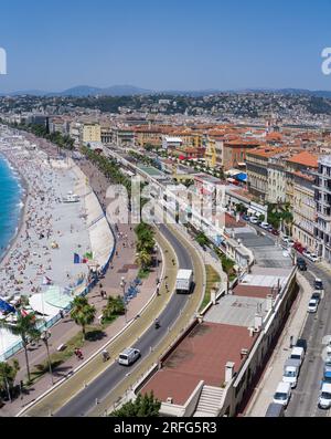 Nice France: The boulevard 'Promanade des Anglais' and the former walkway over the houses (see additional info). Stock Photo