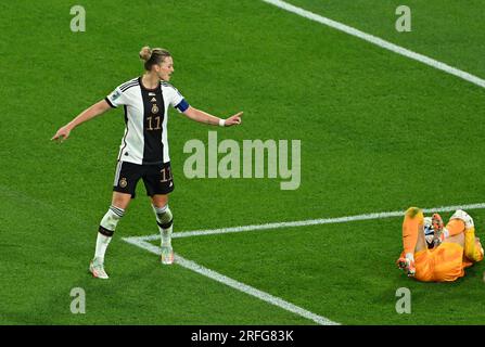 Brisbane, Australia. 3rd Aug, 2023. Alexandra Popp (L) of Germany gestures during the Group H match between South Korea and Germany at the 2023 FIFA Women's World Cup in Brisbane, Australia, Aug. 3, 2023. Credit: Li Yibo/Xinhua/Alamy Live News Stock Photo