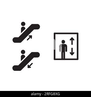 Elevator and mechanical stairs sign on a white background with copy space Stock Vector