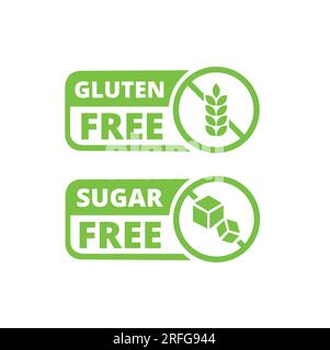 Gluten free and sugar free signs on a white background Stock Vector