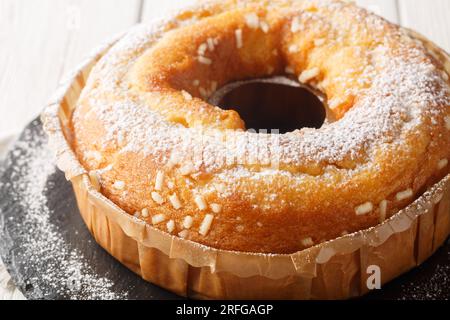 Ciambella cake is a traditional Italian breakfast treat closeup on the table. Horizontal Stock Photo