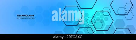 Abstract blue hexagon vector background. Innovation medicine, science, technology and health care concept wide background. Abstract hexagonal blue Stock Vector