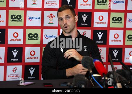 Cardiff, UK. 03rd Aug, 2023. George North of Wales speaks to the press. Wales rugby team announcement press conference, Vale of Glamorgan on Thursday 3rd August 2023. The team is announced for the RWC warm up, Vodafone summer series match against England this week. pic by Andrew Orchard/Andrew Orchard sports photography/ Alamy Live News Credit: Andrew Orchard sports photography/Alamy Live News Stock Photo