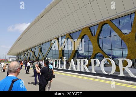 Passengers arriving at Fuzuli International Airport, Fuzuli, Azerbaijan, the airport was opened in 2021 by Turkish and Azerbaijan Presidents Stock Photo