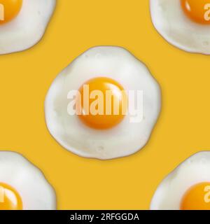 Vector Seamless Pattern with Realistic Fried Egg, Omelet on a Yellow Background. Healthy Breakfast, Protein Food, Diet Meal Concept. Design Template Stock Vector