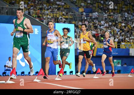 Chengdu, China's Sichuan Province. 3rd Aug, 2023. Athletes race during the 1500m event of the athletics men's decathlon at the 31st FISU Summer World University Games in Chengdu, southwest China's Sichuan Province, Aug. 3, 2023. Credit: Wang Xi/Xinhua/Alamy Live News Stock Photo