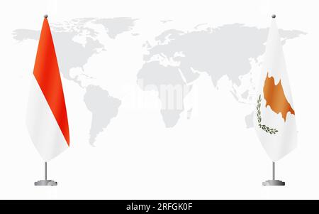 Indonesia and Republic of Cyprus flags for official meeting against background of world map. Stock Vector