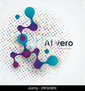 Abstract blue purple large molecules with bright circles on white background. Vector template medicine science technology and chemistry Stock Vector