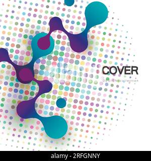 Abstract blue large molecules with bright circles white background. Modern logotype icon dna Stock Vector