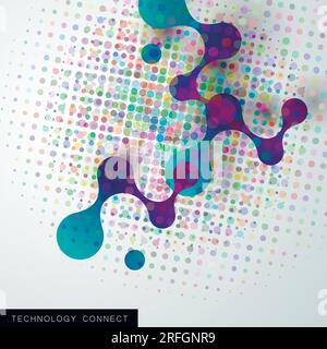 Abstract blue large molecules with bright circles on white background ...
