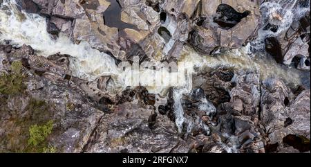 waterfalls on the river orchy on scotland top down view Stock Photo