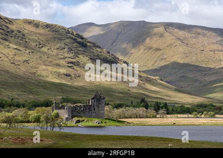 kilchurn castle near dalmally seen from the shore of the loch on a sunny day Stock Photo