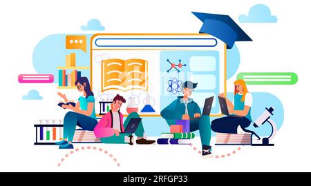 students making chemical experiments in virtual lab scientist researcher using digital microscope distance learning concept Stock Vector