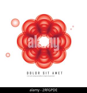 Abstract flower red color made from circles white background Stock Vector
