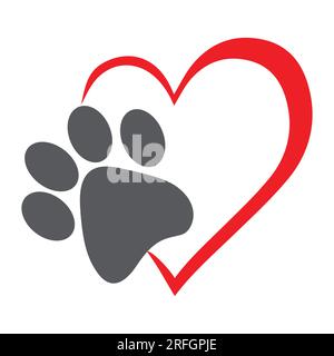 Dog or cat paw print and heart symbol Stock Vector