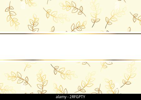 Simple minimalistic template with gold colored foliage. Suitable for an invitation or save the date cards. Hand drawn vector illustration Stock Vector