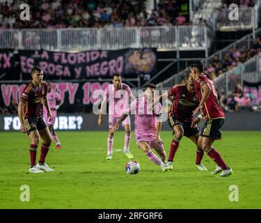 Fort Lauderdale FL, USA. 25th July, 2023. Lionel Messi of Inter Miami CF plays in the Leagues Cup match against Atlanta Unite - OL23458756 Stock Photo