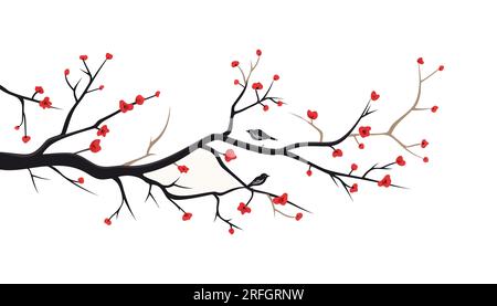 Tree branch in flat style. Spring tree branches with different leaves. Vector illustration Stock Vector
