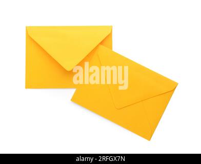 Yellow envelopes isolated on white background Stock Photo