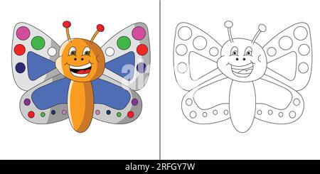 Cute and Funny coloring page of a butterfly.  Hours of fun for a toddler or little kids.  Easy to color.    Simple coloring page for kids Stock Vector