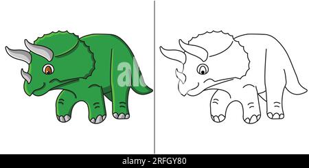 Cartoon Triceratops dinosaur coloring page.  Lots of fun for a toddler or little kids.  Very easy to color.  Simple coloring page for kids. Stock Vector