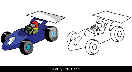 Cartoon style race car coloring page.  Very easy to color.  Coloring page for little kids.  Simple coloring page Stock Vector
