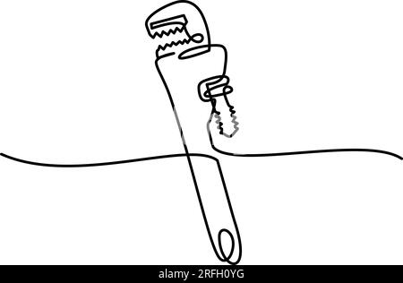Plumbing Pipe Wrench. Continuous one line drawing. Engineers day concept. Single line design. Vector illustration. Stock Vector