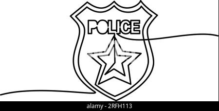 Police gold shield badge. Continuous one line drawing Stock Vector