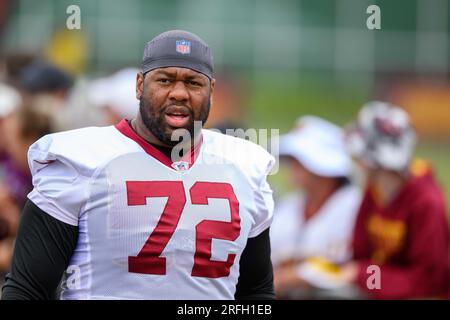 August 3rd 2023: Washington Commanders safety Terrell Burgess (24) warms up  prior to the Washington Commanders training camp practice at the  OrthoVirginia Training Center in Ashburn, Va. Reggie Hildred/CSM (Credit  Image: ©