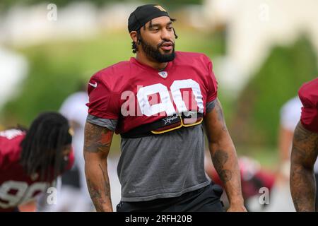 August 3rd 2023: Washington Commanders defensive end Montez Sweat (90) warms up prior to the Washington Commanders training camp practice at the OrthoVirginia Training Center in Ashburn, Va. Reggie Hildred/CSM Stock Photo