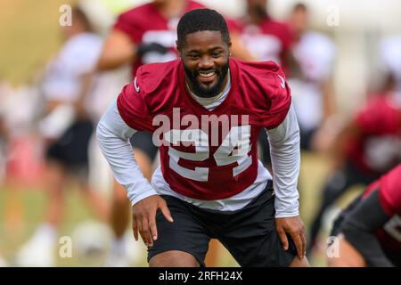 Washington Commanders safety Terrell Burgess (24) runs during an NFL  preseason football game against the Cincinnati Bengals, Saturday, August  26, 2023 in Landover. (AP Photo/Daniel Kucin Jr Stock Photo - Alamy