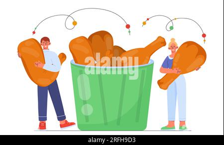 Man and woman with fried chicken vector concept Stock Vector