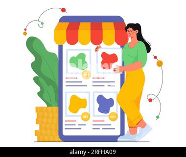 Woman with NFT marketplace vector concept Stock Vector