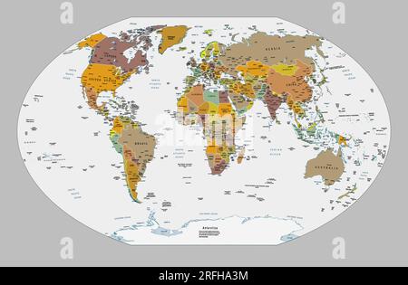 Political world map Winkel-Tripel projection Stock Vector