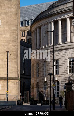 Exterior view of the curved building of the central library of Manchester in UK Stock Photo
