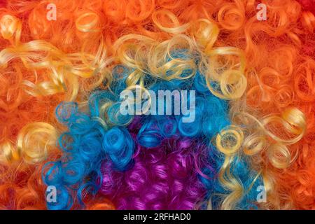 Funny Party concept Rainbow Clown Wig Fluffy Synthetic Cosplay Anime Fancy Wigs Festive Purim Stock Photo